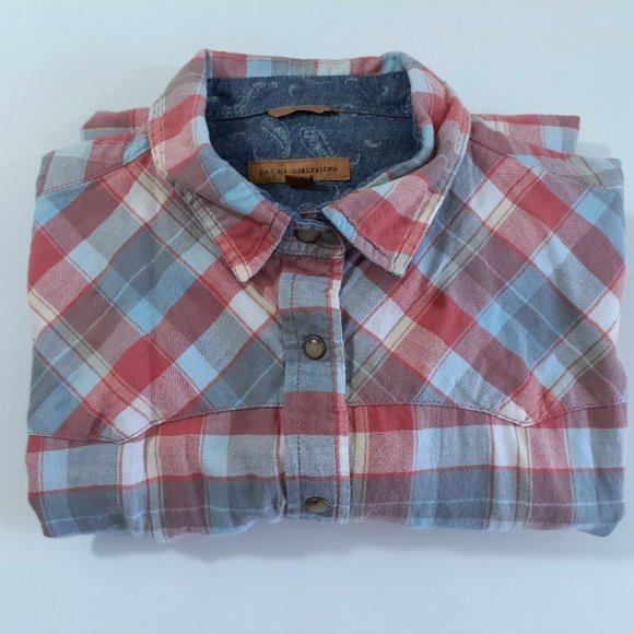 Jachs Girlfriend Womens Multicolor Collared Snap Flannel Button Up Shirt Size L - Picture 1 of 12